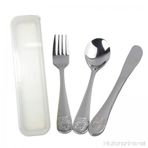Stainless Metal Utensil Set Bear Model 3-Piece Flatware includes Spoon Fork Butter Knife (Transparent Case) - B079HRCJC4